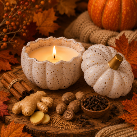 Smells Like Autumn Pumpkin Candle in White Speckled Jar