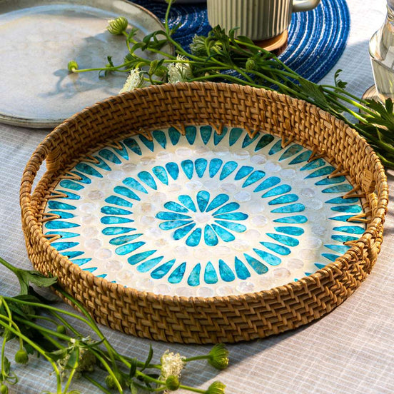 Rattan Trays • Mother of Pearl • Ripple (Multiple Sizes)