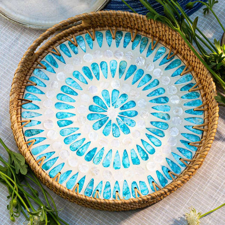Rattan Trays • Mother of Pearl • Ripple (Multiple Sizes)