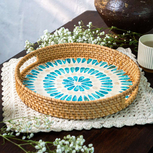 Rattan Trays • Mother of Pearl • Ripple (Multiple Sizes)