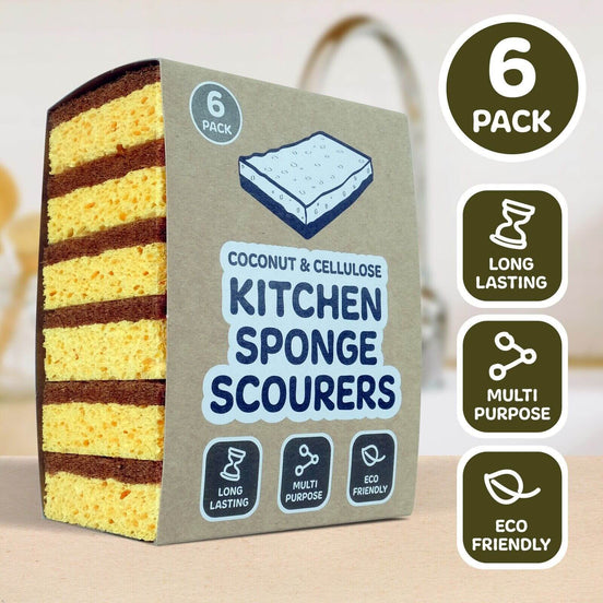 Natural Coconut & Cellulose Sponge Scourers (Pack of 6)