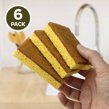 Natural Coconut & Cellulose Sponge Scourers (Pack of 6)