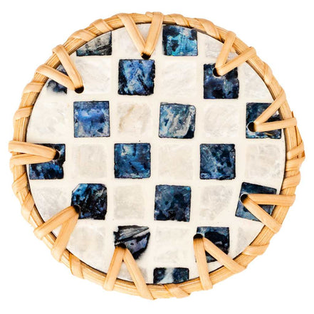 Handmade Natural Rattan & Mother of Pearl Coaster Set (6 Piece + Holder) • Drift